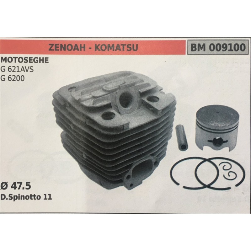 CILINDRO COMPLETO DI PISTONE E SEGMENTI BRUMAR ZENOAH  KOMATSU MOTOSEGHE G 621AVS G 6200    Ø 475 D Spinotto 11