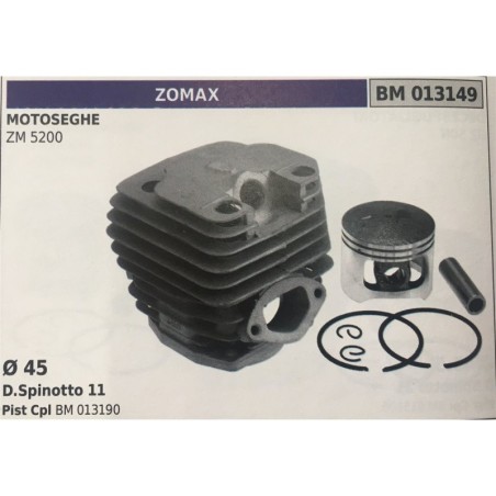 CILINDRO COMPLETO DI PISTONE E SEGMENTI BRUMAR ZOMAX MOTOSEGHE ZM 5200    Ø 45 D Spinotto 11 Pist Cpl BM 013190