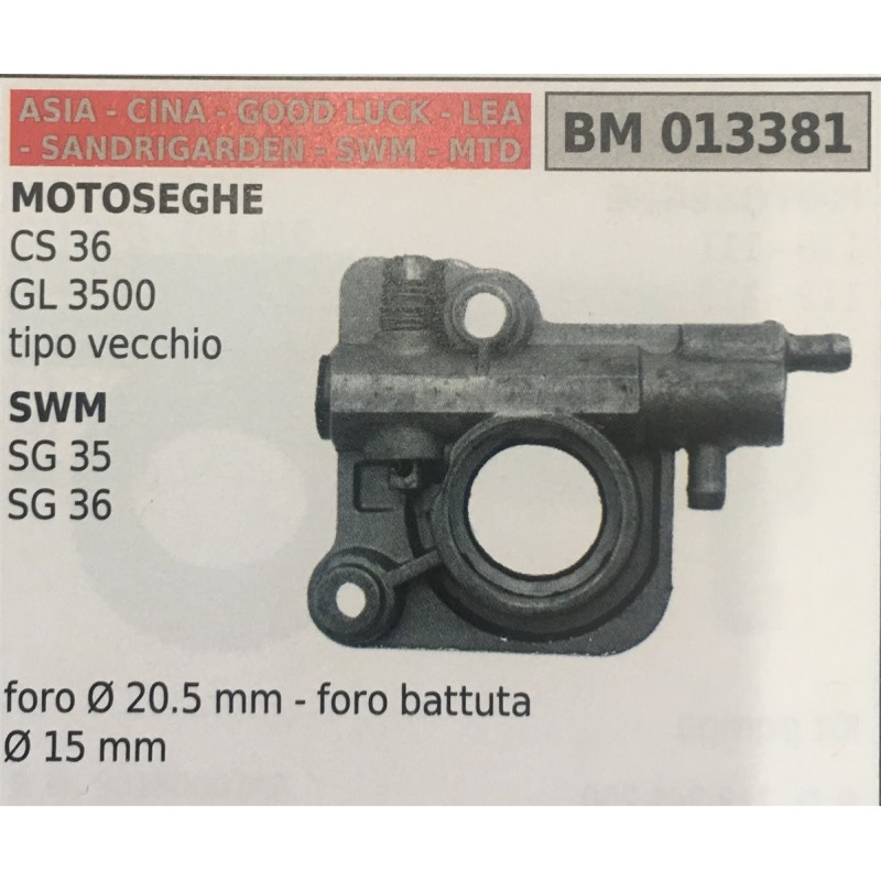 POMPA OLIO BRUMAR ASIA  CINA  GOOD LUCK  LEA  SANDRIGARDEN  SWM  MTD MOTOSEGHE CS 36 GL 3500 tipo vecchio SWM SG 35 SG 36   For