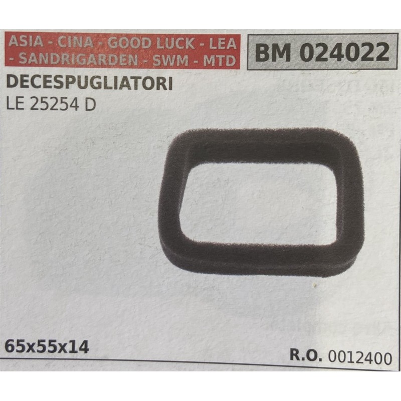 BRUMAR FILTRO ASIA  CINA  GOOD LUCK  LEA  SANDRIGARDEN  SWM  MTD  DECESPUGLIATORI LE 25254 D  65x55x14 RO 0012400