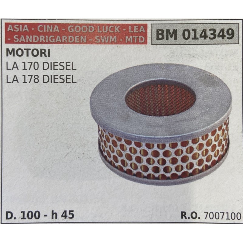 BRUMAR FILTRO ASIA  CINA  GOOD LUCK  LEA  SANDRIGARDEN  SWM  MTD  MOTORI LA 170 DIESEL LA 178 DIESEL  D 100  h 45 RO 7007100