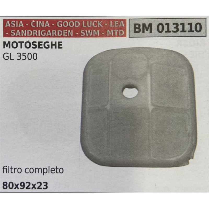 BRUMAR FILTRO ASIA  CINA  GOOD LUCK  LEA  SANDRIGARDEN  SWM  MTD  MOTOSEGHE GL 3500  filtro completo 80x92x23 RO