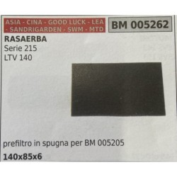 BRUMAR FILTRO ASIA  CINA  GOOD LUCK  LEA  SANDRIGARDEN  SWM  MTD  RASAERBA Serie 215 LTV 140  prefiltro in spugna per BM 005205