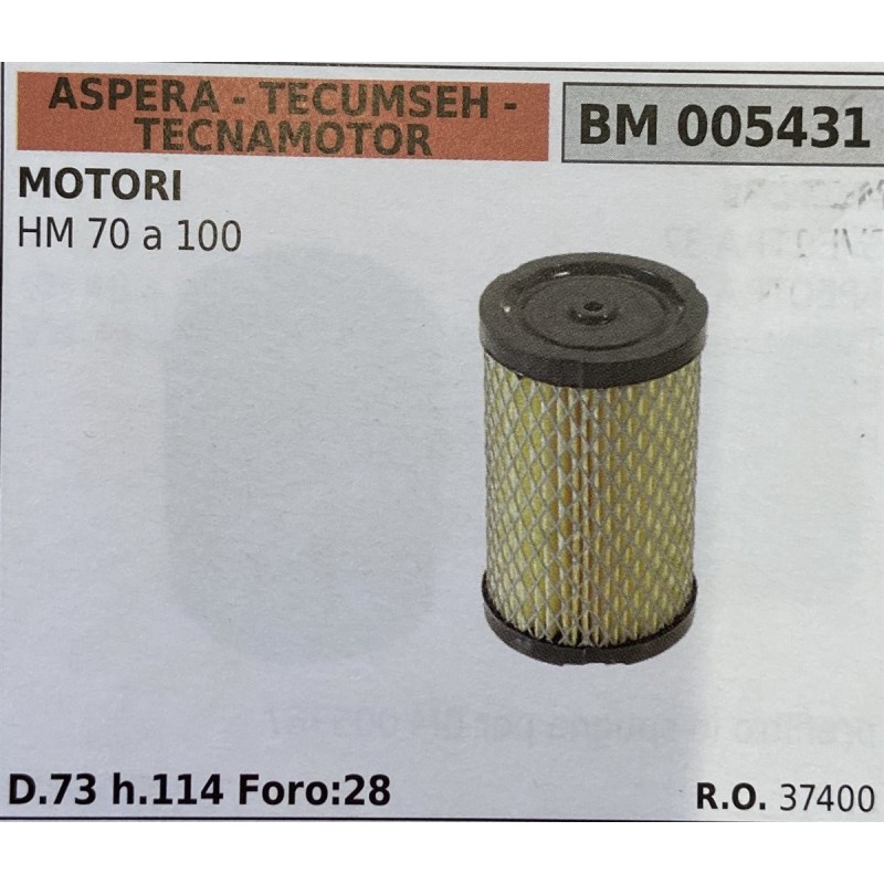 BRUMAR FILTRO ASPERA  TECUMSEH  TECNAMOTOR  MOTORI HM 70 a 100  D73 h114 Foro:28 RO 37400