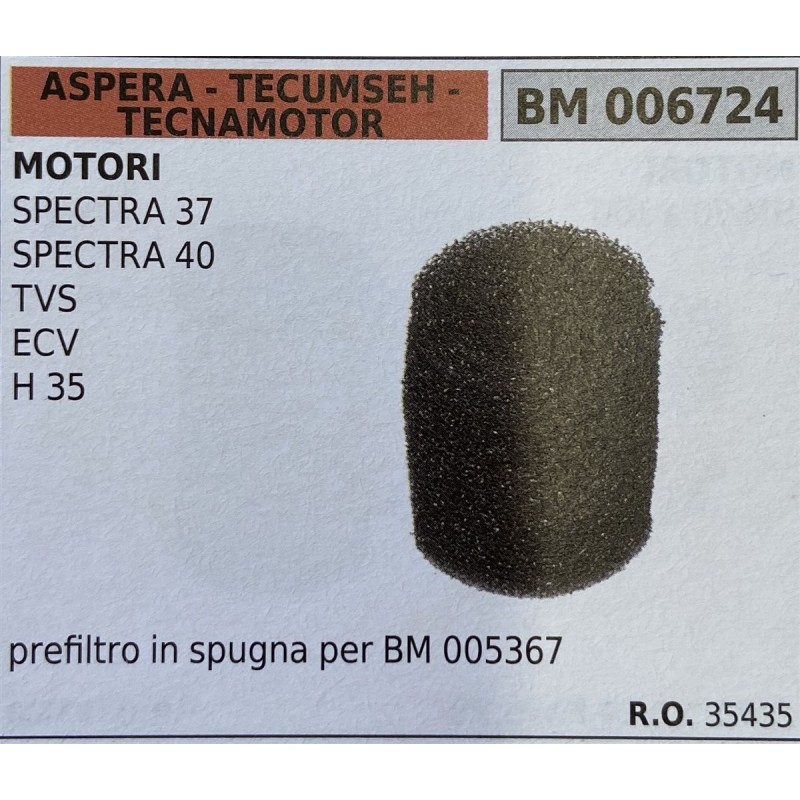 BRUMAR FILTRO ASPERA  TECUMSEH  TECNAMOTOR  MOTORI SPECTRA 37 SPECTRA 40 TVS ECV H 35  prefiltro in spugna per BM 005367 RO 354