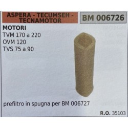 BRUMAR FILTRO ASPERA  TECUMSEH  TECNAMOTOR  MOTORI TVM 170 a 220 OVM 120 TVS 75 a 90  prerfiltro in spugna per BM 006727 RO 351