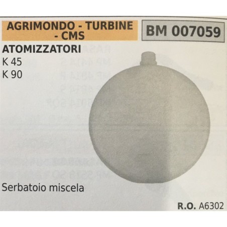 BRUMAR SERBATOIO AGRIMONDO  TURBINE  CMS ATOMIZZATORI K 45 K 90  Serbatoio miscela RO A6302