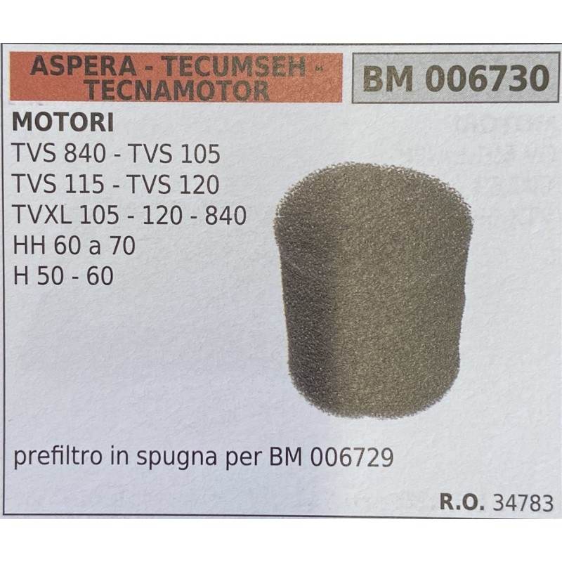 BRUMAR FILTRO ASPERA  TECUMSEH  TECNAMOTOR  MOTORI TVS 840  TVS 150 TVS 115  TVS 120 TVXL 105  120  840 HH 60 a 70 H 50  60  pr