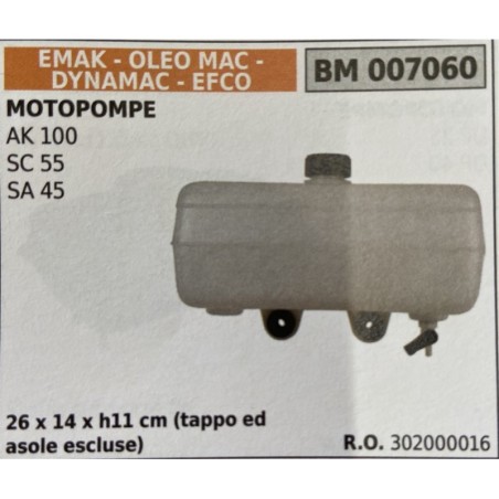 BRUMAR SERBATOIO EMAK  OLEO MAC  DYNAMAC  EFCO MOTOPOMPE AK 100 SC 55 SA 45  26 x 14 x h11 cm (tappo ed asole escluse) RO 30200