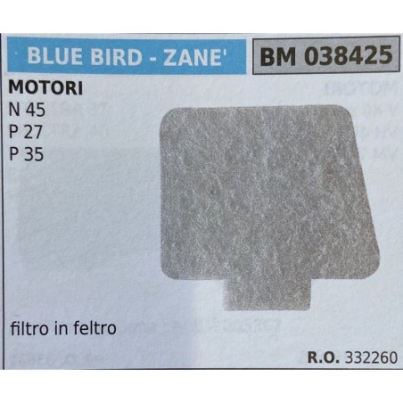 BRUMAR FILTRO BLUE BIRD  ZANE'  MOTORI N 45 P 27 P 35  filtro in feltro RO 332260