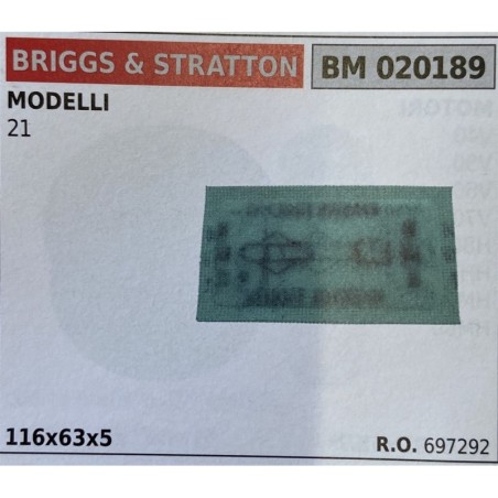 BRUMAR FILTRO BRIGGS & STRATTON  MODELLI 21  116x63x5 RO 697292