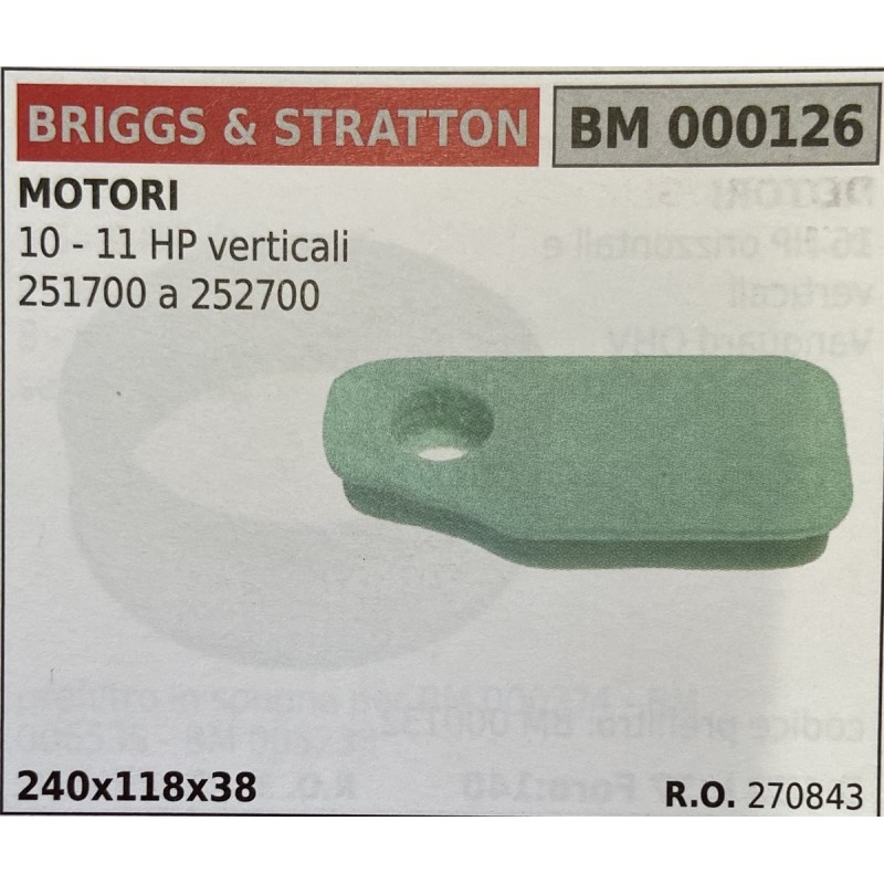 BRUMAR FILTRO BRIGGS & STRATTON  MOTORI 10  11 HP verticali 251700 a 252700  240x118x38 RO 270843