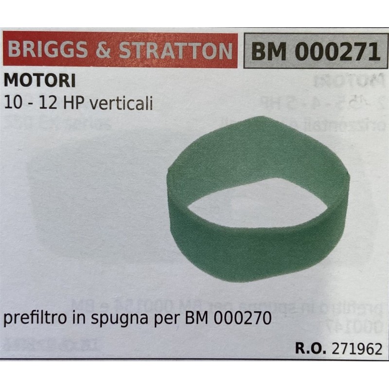 BRUMAR FILTRO BRIGGS & STRATTON  MOTORI 10  12 HP verticali  prefiltro in spugna per BM 000270 RO 271962
