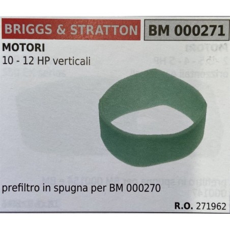 BRUMAR FILTRO BRIGGS & STRATTON  MOTORI 10  12 HP verticali  prefiltro in spugna per BM 000270 RO 271962