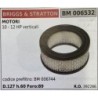 BRUMAR FILTRO BRIGGS & STRATTON  MOTORI 10  12 HP verticali  codice prefiltro: BM 006744 D127 h60 Foro:89 RO 392286