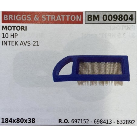 BRUMAR FILTRO BRIGGS & STRATTON  MOTORI 10 HP INTEK AVS21  184x80x38 RO 697152  698413  632892