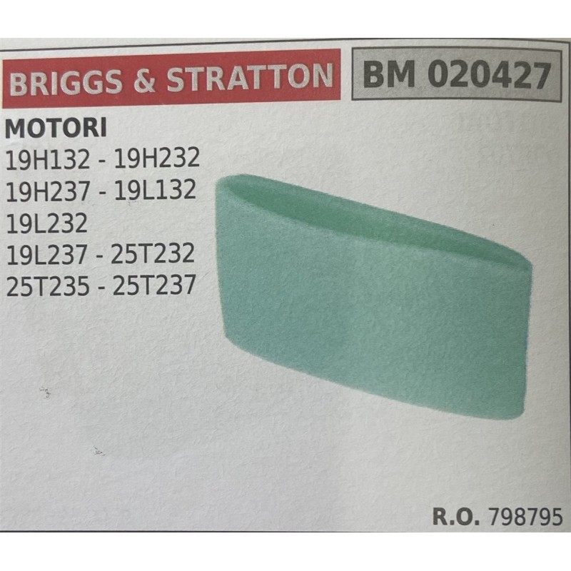 BRUMAR FILTRO BRIGGS & STRATTON  MOTORI 19H132  19H232 19H237  19L132 19L232 19L237  25T232 25T235  25T237  RO 798795