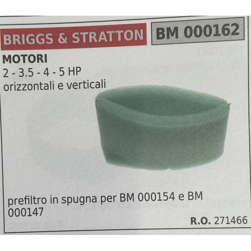 BRUMAR FILTRO BRIGGS & STRATTON  MOTORI 2  35  4  5 HP orizzontali e verticali  prefiltro in spugna per BM 000154 e BM 000147 R
