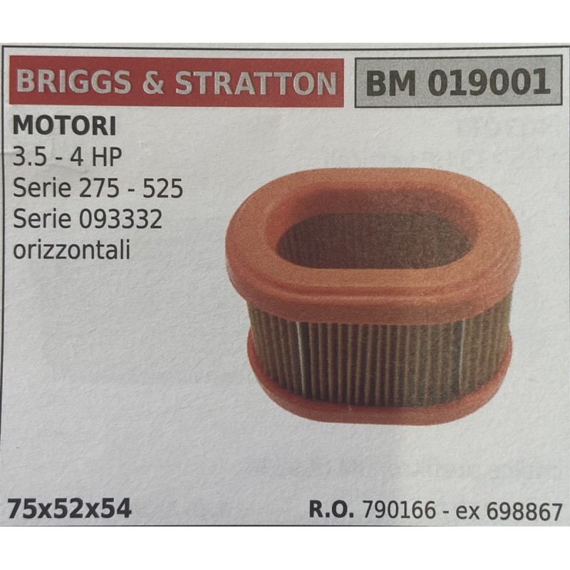BRUMAR FILTRO BRIGGS & STRATTON  MOTORI 35  4 HP Serie 275  525 Serie 093332 orizzontali  72x52x54 RO 790166  ex 698867