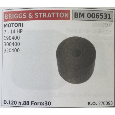 BRUMAR FILTRO BRIGGS & STRATTON  MOTORI 7  14 HP 190400 300400 320400  D120 h88 Foro:30 RO 270093