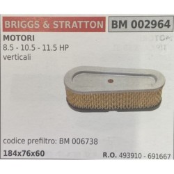 BRUMAR FILTRO BRIGGS & STRATTON  MOTORI 85  105  115 HP verticali  codice prefiltro: BM 006738 184x76x60 RO 493910  691667