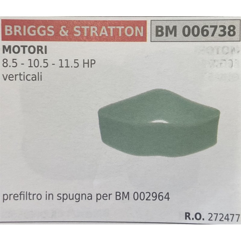 BRUMAR FILTRO BRIGGS & STRATTON  MOTORI 85  105  115 HP verticali  prefiltro in spugna per BM 002964 RO 272477