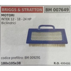 BRUMAR FILTRO BRIGGS & STRATTON  MOTORI INTEK 12  18  24 HP bicilindrici  codice prefiltro: BM 009291 180x105x38 RO 499486
