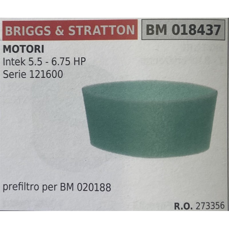 BRUMAR FILTRO BRIGGS & STRATTON  MOTORI Intek 55  675 HP Serie 121600  prefiltro per BM 020188 RO 273356