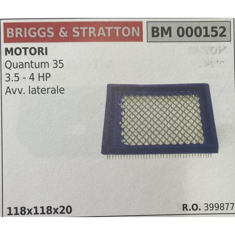 BRUMAR FILTRO BRIGGS & STRATTON  MOTORI Quantum 35 35  4 HP Avv laterale  118x118x20 RO 399877