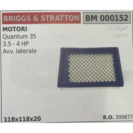 BRUMAR FILTRO BRIGGS & STRATTON  MOTORI Quantum 35 35  4 HP Avv laterale  118x118x20 RO 399877