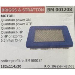 BRUMAR FILTRO BRIGGS & STRATTON  MOTORI Quantum power XM Quantum power XTE Quantum 35 Quantum 6 HP 5 HP orizzontali 55 Intek OH