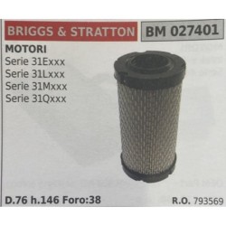 BRUMAR FILTRO BRIGGS & STRATTON  MOTORI Serie 31Exxx Serie 31Lxxx Serie 31Mxxx Serie 31Qxxx  D76 h146 Foro:34 RO 821136