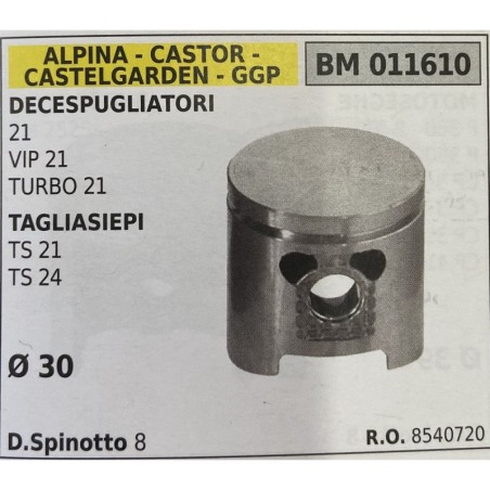 BRUMAR PISTONE COMPLETO ALPINA  CASTOR  CASTELGARDEN  GGP DECESPUGLIATORI 21 VIP 21 TURBO 21 TAGLIASIEPI TS 21 TS 24  Ø 30 DSpi
