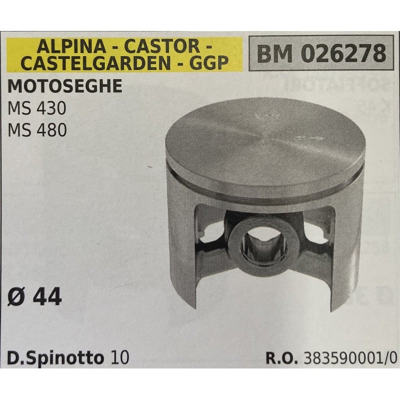 BRUMAR PISTONE COMPLETO ALPINA  CASTOR  CASTELGARDEN  GGP MOTOSEGHE MS 430 MS 480  Ø 44 DSpinotto 10  RO 3835900010