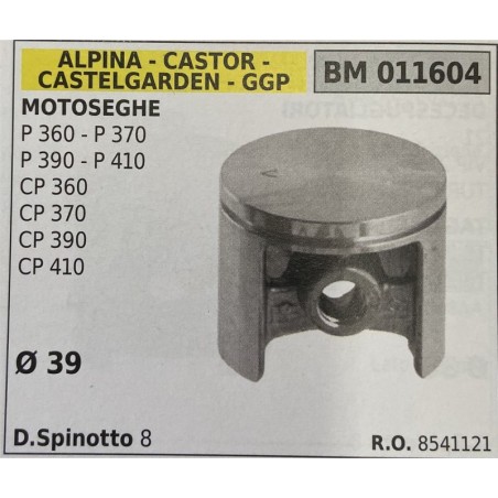 BRUMAR PISTONE COMPLETO ALPINA  CASTOR  CASTELGARDEN  GGP MOTOSEGHE P 360  P 370 P 390  P 410 CP 360 CP 370 CP 390 CP 410  Ø 39