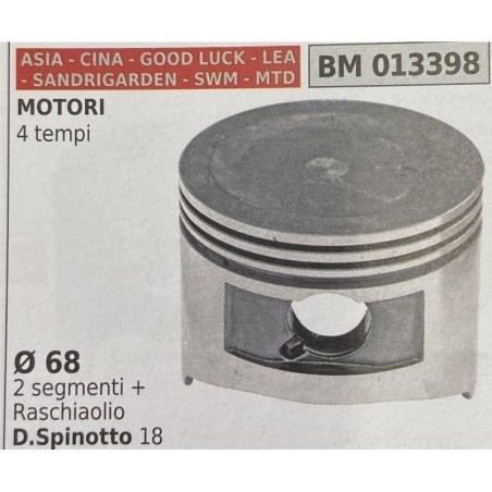 BRUMAR PISTONE COMPLETO ASIA  CINA  GOOD LUCK  LEA  SANDRIGARDEN  SWM  MTD MOTORI 4 tempi  Ø 68 2 segmenti + raschiaolio DSpino