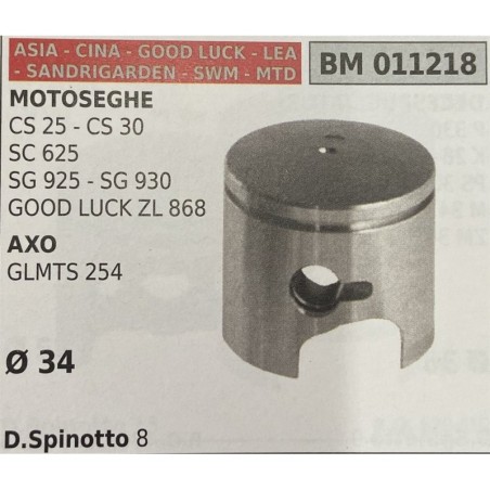 BRUMAR PISTONE COMPLETO ASIA  CINA  GOOD LUCK  LEA  SANDRIGARDEN  SWM  MTD MOTOSEGHE CS 25  CS 30 SC 625 SG 925  SG 930 GOOD LU