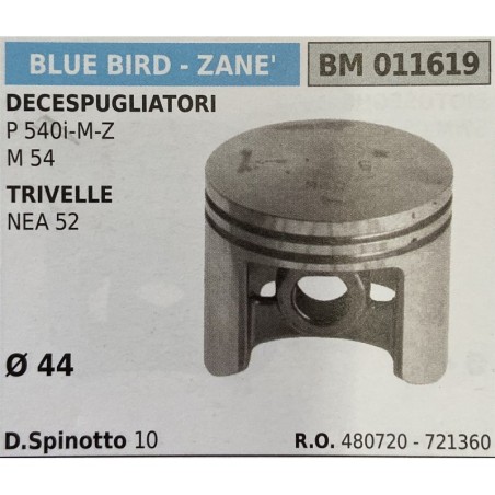 BRUMAR PISTONE COMPLETO BLUE BIRD  ZANE' DECESPUGLIATORI P 540iMZ M 54 TRIVELLE NEA 52  Ø 44 DSpinotto 10  RO 480720  721360