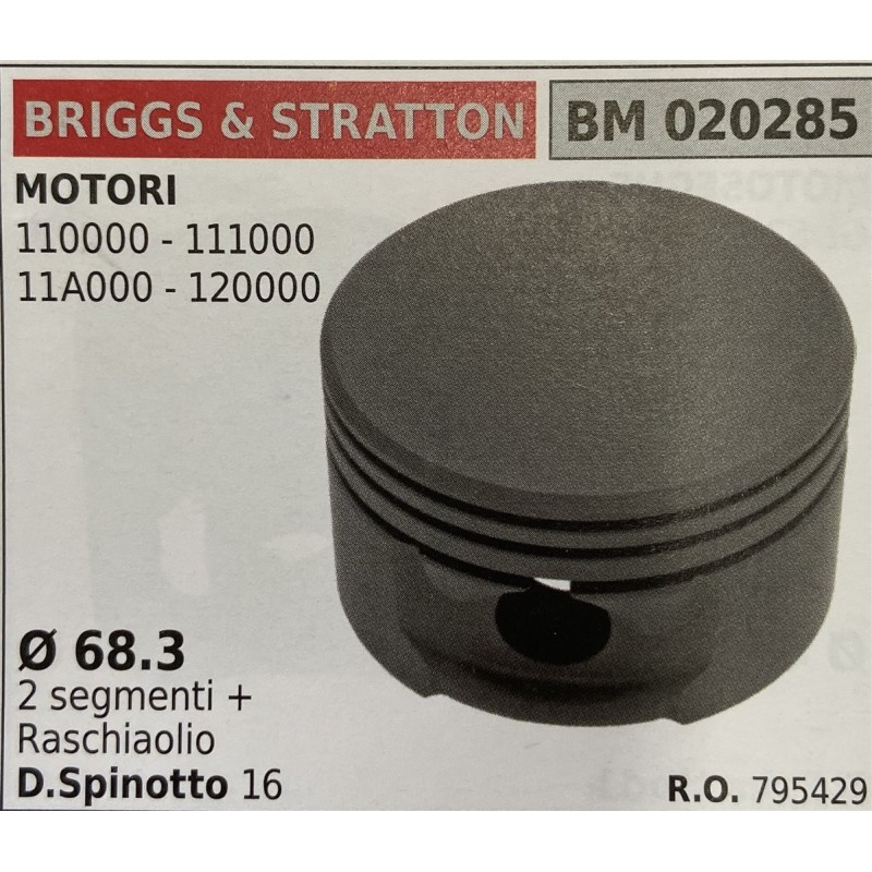 BRUMAR PISTONE COMPLETO BRIGGS & STRATTON MOTORI 110000  111000 11A000  120000  Ø 683 2 segmenti + raschiaolio DSpinotto 16  RO