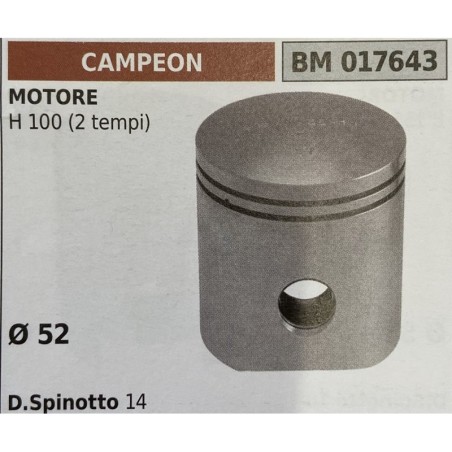 BRUMAR PISTONE COMPLETO CAMPEON MOTORE H 100 (2 tempi)  Ø 52 DSpinotto 14  RO