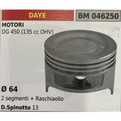 BRUMAR PISTONE COMPLETO DAYE MOTORI DG 450 (135 cc OHV)  Ø 64 2 segmenti + raschiaolio DSpinotto 13  RO