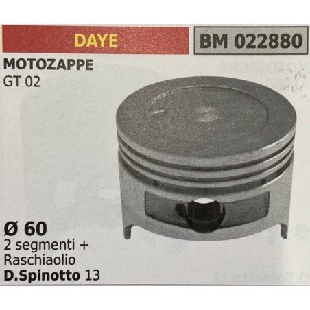 BRUMAR PISTONE COMPLETO DAYE MOTOZAPPE GT 02  Ø 60 2 segmenti + raschiaolio DSpinotto 13  RO