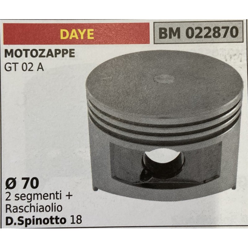BRUMAR PISTONE COMPLETO DAYE MOTOZAPPE GT 02 A  Ø 70 2 segmenti + raschiaolio DSpinotto 18  RO
