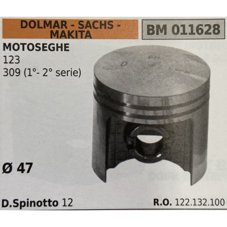 BRUMAR PISTONE COMPLETO DOLMAR  SACHS  MAKITA MOTOSEGHE 123 309 (1°  2° serie)  Ø 47 DSpinotto 12  RO 122132100