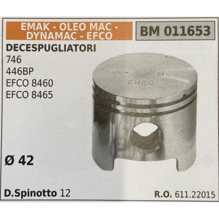 BRUMAR PISTONE COMPLETO EMAK  OLEO MAC  DYNAMAC  EFCO DECESPUGLIATORI 746 446BP EFCO 8460 EFCO 8465  Ø 42 DSpinotto 12  RO 6112