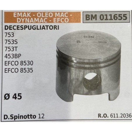 BRUMAR PISTONE COMPLETO EMAK  OLEO MAC  DYNAMAC  EFCO DECESPUGLIATORI 753 753S 753T 453BP EFCO 8530 EFCO 8535  Ø 45 DSpinotto 1