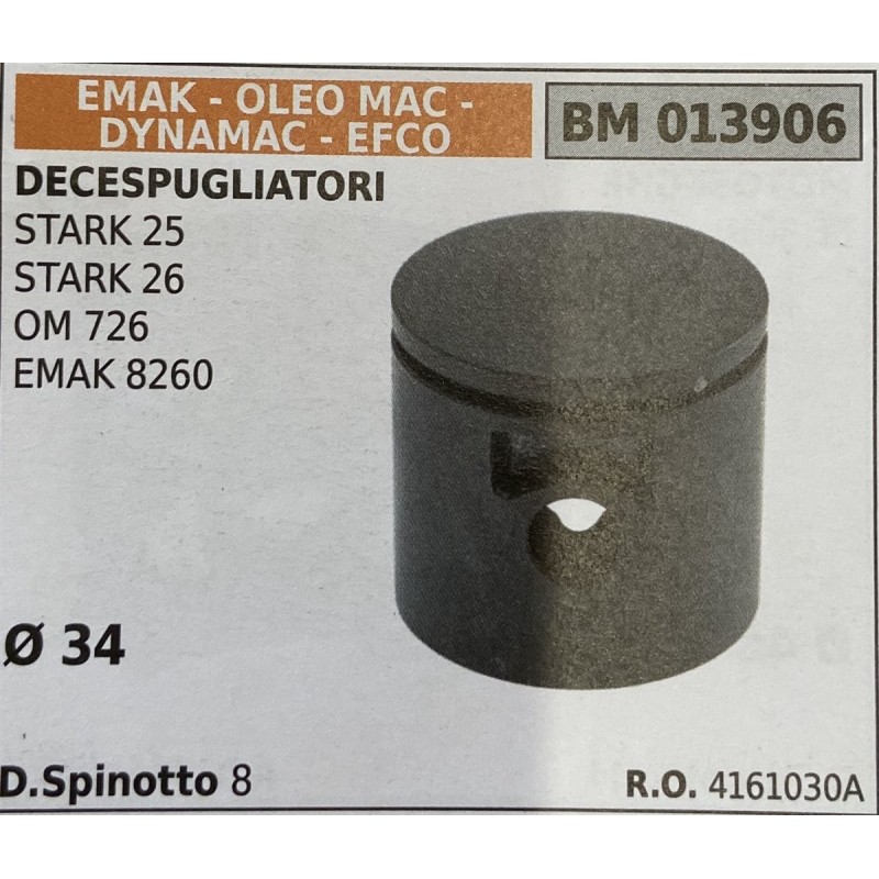 BRUMAR PISTONE COMPLETO EMAK  OLEO MAC  DYNAMAC  EFCO DECESPUGLIATORI STARK 25 STARK 26 OM 726 EMAK 8260  Ø 34 DSpinotto 8  RO