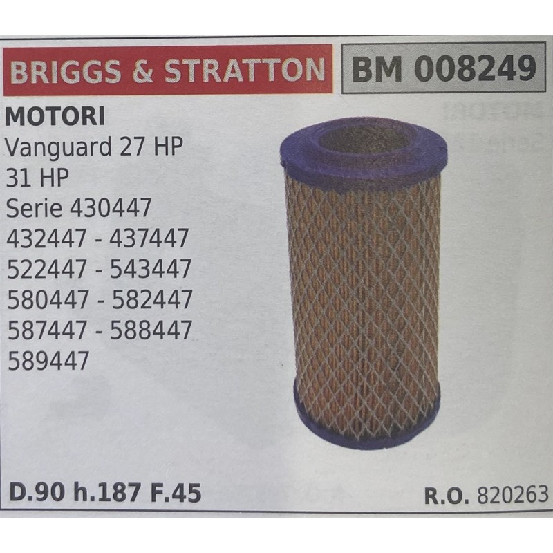 BRUMAR FILTRO BRIGGS & STRATTON  MOTORI Vanguard 27 HP 31 HP Serie 430447 432447  437447 522447  543447 580447  582447 587447