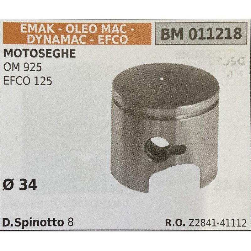 BRUMAR PISTONE COMPLETO EMAK  OLEO MAC  DYNAMAC  EFCO MOTOSEGHE OM 925 EFCO 125  Ø 34 DSpinotto 8  RO Z284141112