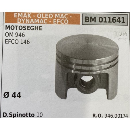 BRUMAR PISTONE COMPLETO EMAK  OLEO MAC  DYNAMAC  EFCO MOTOSEGHE OM 946 EFCO 146  Ø 44 DSpinotto 10  RO 94600174